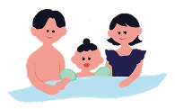 プールではしゃぐ家族のイラスト