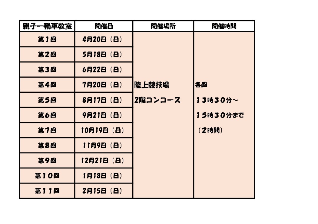 令和7年度一輪車教室開催日時、場所