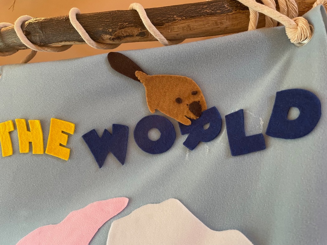 WORLDを巣材にしようと運ぶビーバー